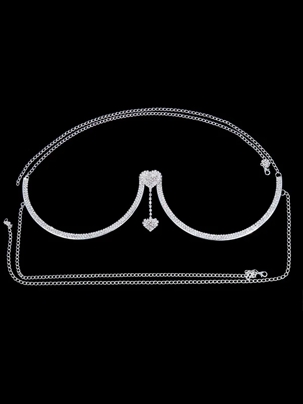 Statement Rhinestone Alloy Heart Shape Body Chain Accessories - Image 3