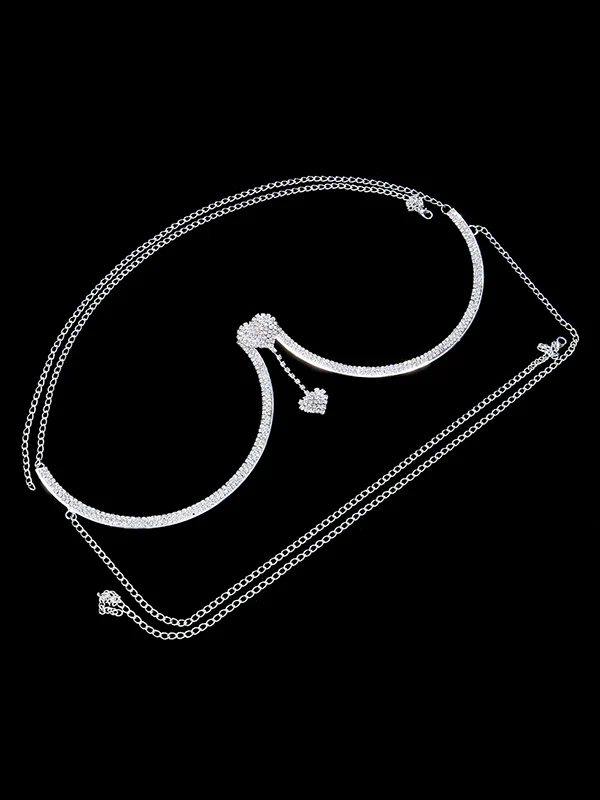 Statement Rhinestone Alloy Heart Shape Body Chain Accessories - Image 4