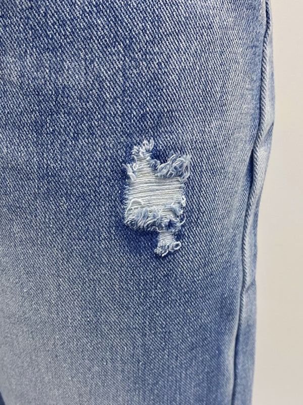 Straight Leg Fringed Gradient Split-Joint Jean Pants Bottoms - Image 8