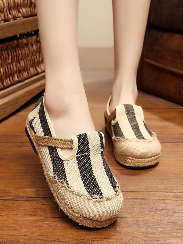 Striped Canvas Shoes Flat Shoes - Image 2