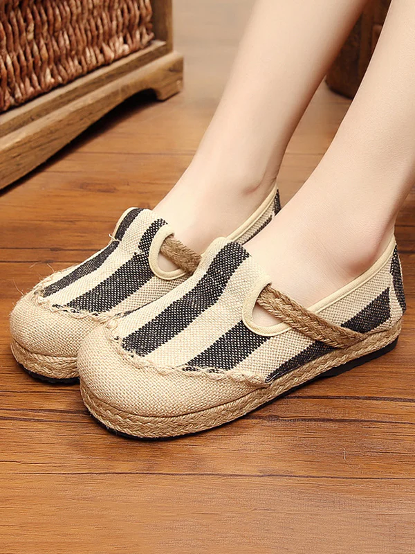 Striped Canvas Shoes Flat Shoes - Image 4