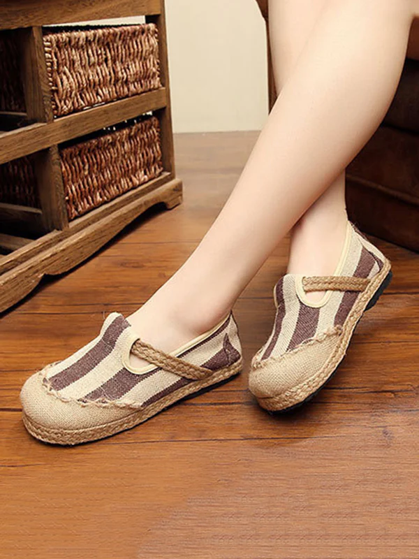 Striped Canvas Shoes Flat Shoes - Image 6