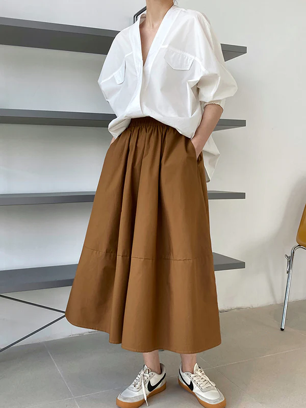 Stylish A-Line Elastics Solid Color Skirts - Image 10