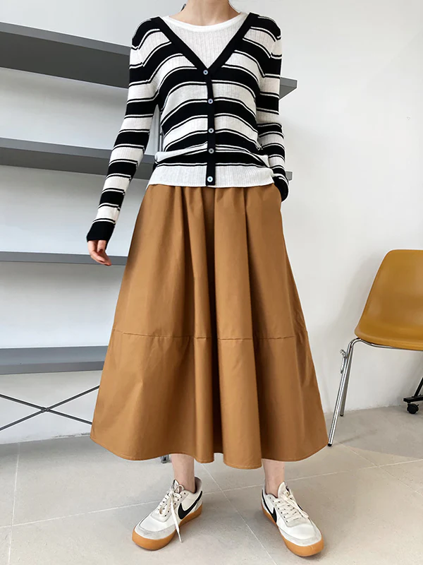 Stylish A-Line Elastics Solid Color Skirts - Image 11