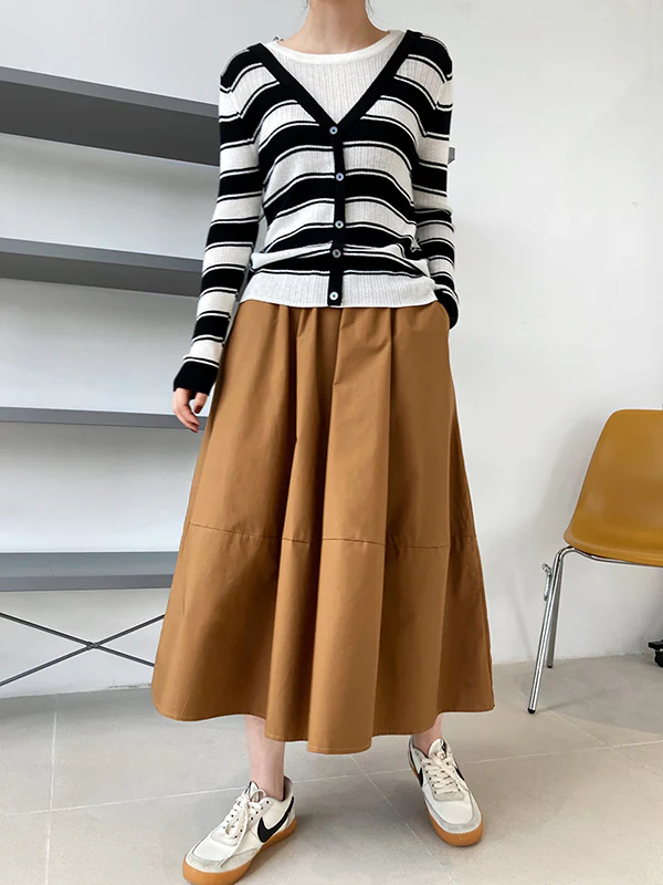 Stylish A-Line Elastics Solid Color Skirts - Image 12
