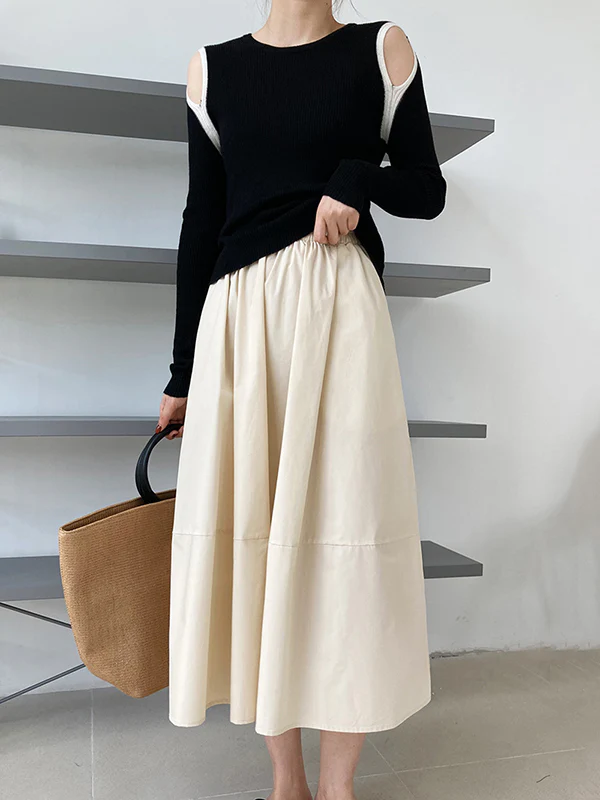 Stylish A-Line Elastics Solid Color Skirts - Image 13