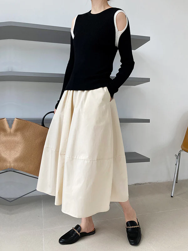 Stylish A-Line Elastics Solid Color Skirts - Image 14