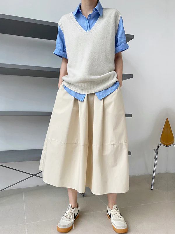 Stylish A-Line Elastics Solid Color Skirts - Image 17