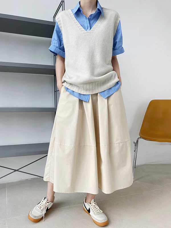Stylish A-Line Elastics Solid Color Skirts - Image 18