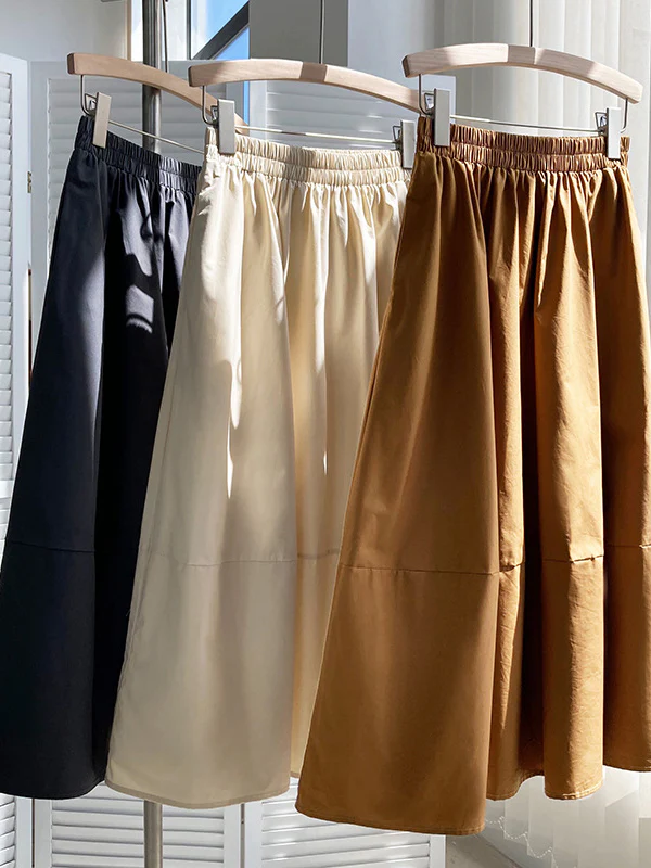 Stylish A-Line Elastics Solid Color Skirts - Image 19