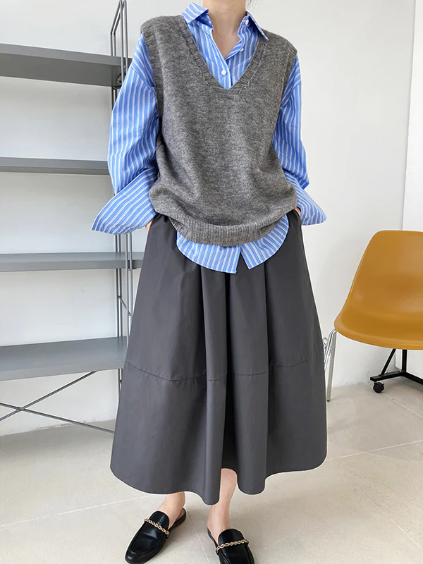 Stylish A-Line Elastics Solid Color Skirts - Image 5