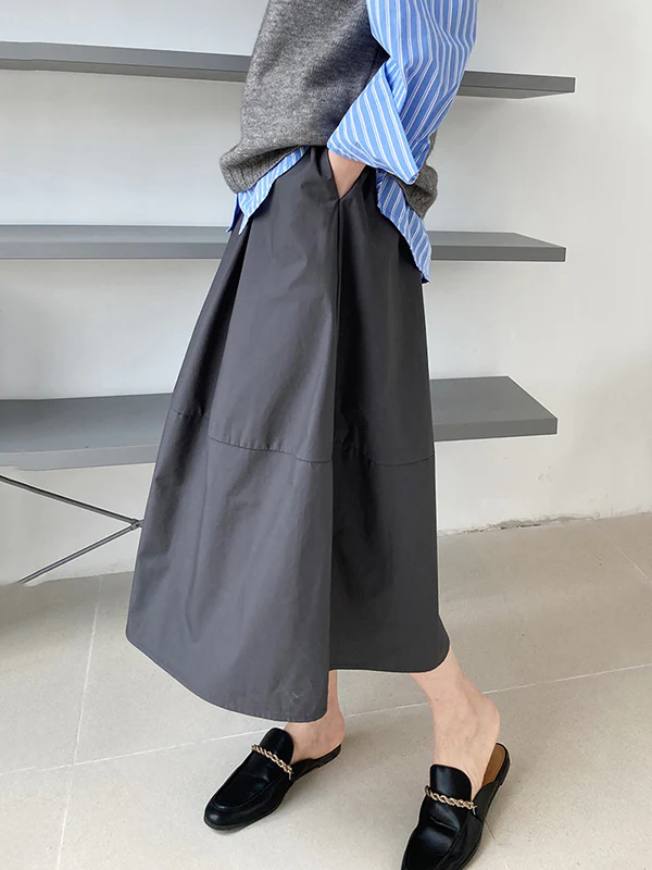 Stylish A-Line Elastics Solid Color Skirts - Image 6