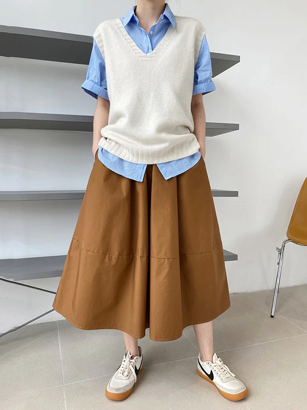 Stylish A-Line Elastics Solid Color Skirts - Image 9