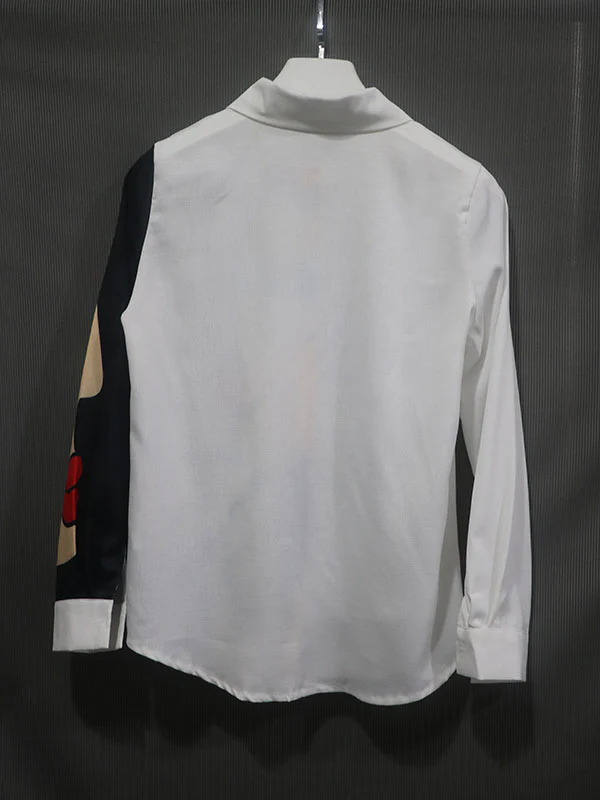 Stylish Asymmetric Abstract Printed Lapel Long Sleeves Blouse Tops - Image 2