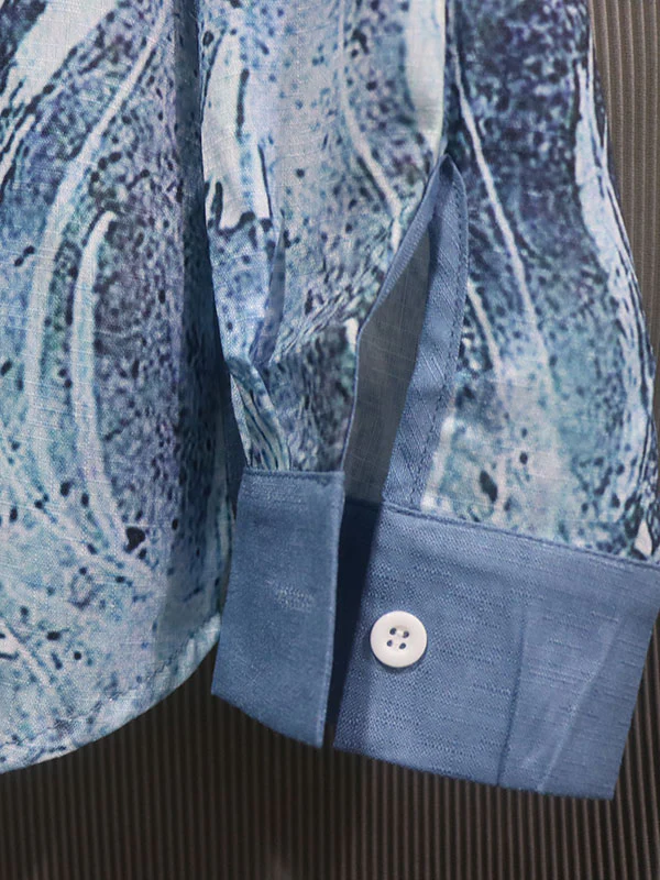 Stylish Asymmetric Floral Printed Lapel Long Sleeves Blouse Tops - Image 4