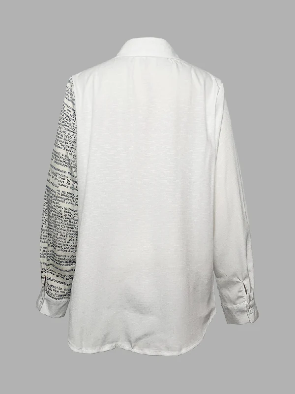 Stylish Asymmetric Printed Lapel Long Sleeves Blouse Tops - Image 2