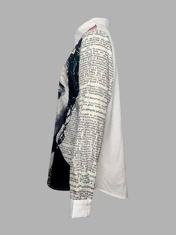 Stylish Asymmetric Printed Lapel Long Sleeves Blouse Tops - Image 3