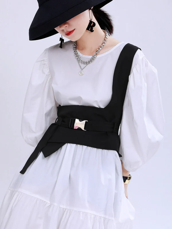 Stylish Belt Buckle Black Vest