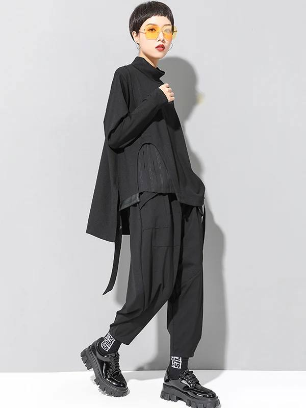 Stylish Black Asymmetric Elasticity Harem Pants - Image 10