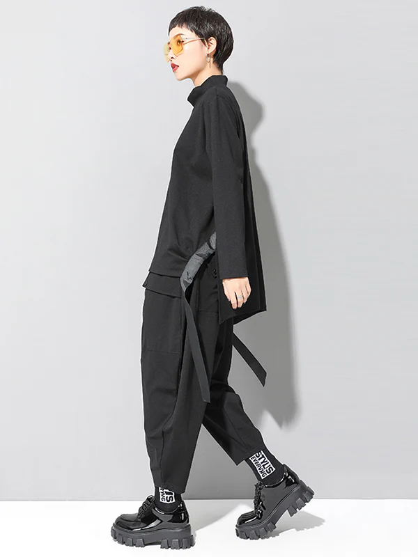Stylish Black Asymmetric Elasticity Harem Pants - Image 11