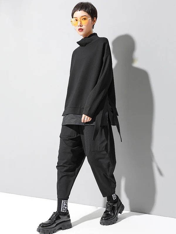 Stylish Black Asymmetric Elasticity Harem Pants - Image 12