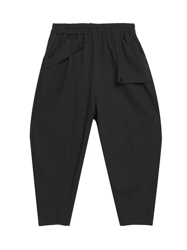 Stylish Black Asymmetric Elasticity Harem Pants - Image 14