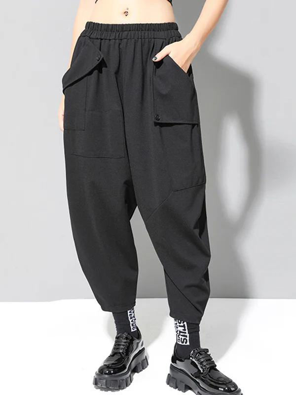 Stylish Black Asymmetric Elasticity Harem Pants - Image 2
