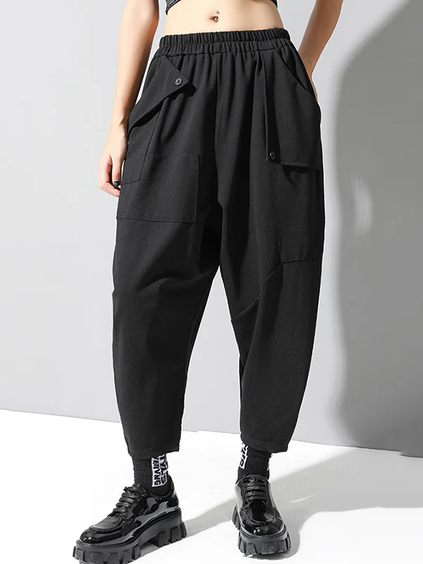Stylish Black Asymmetric Elasticity Harem Pants - Image 3