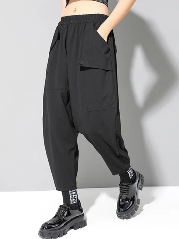 Stylish Black Asymmetric Elasticity Harem Pants - Image 4