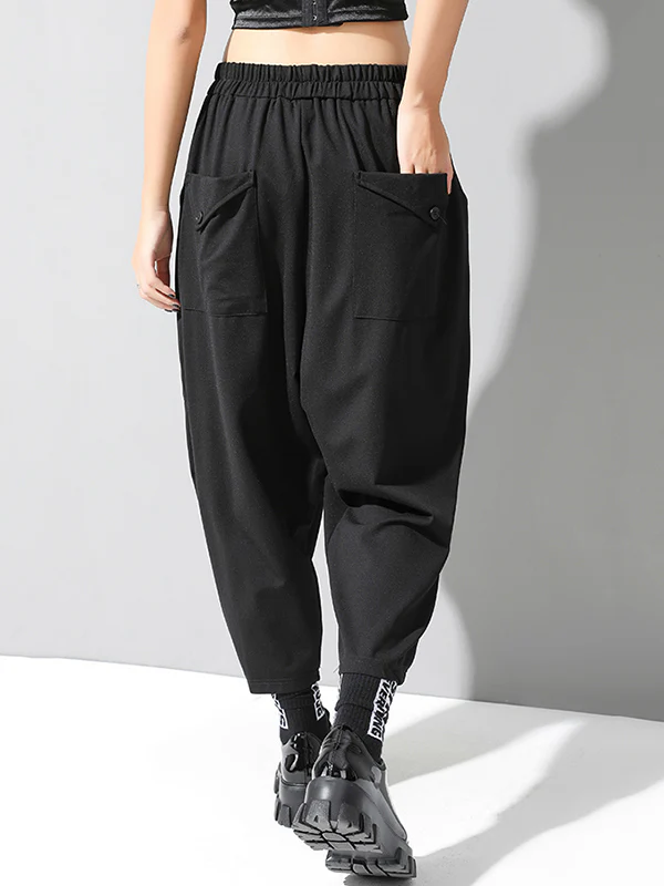 Stylish Black Asymmetric Elasticity Harem Pants - Image 5