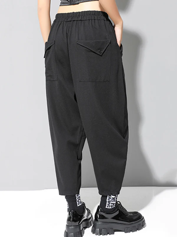 Stylish Black Asymmetric Elasticity Harem Pants - Image 6