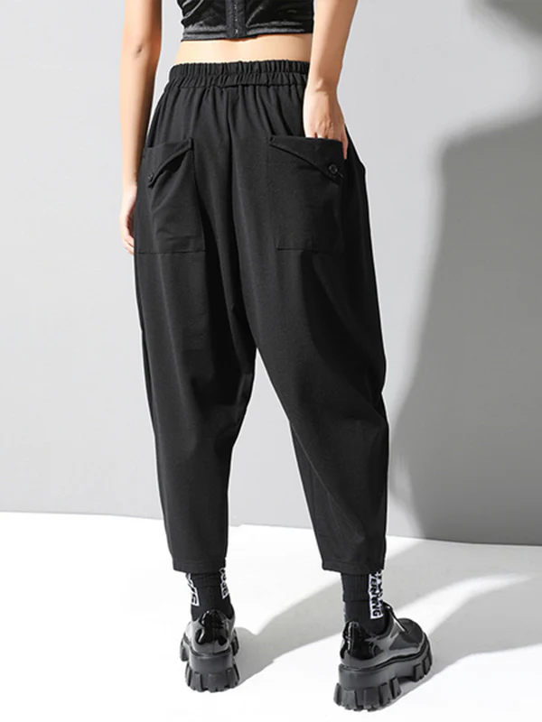 Stylish Black Asymmetric Elasticity Harem Pants - Image 7