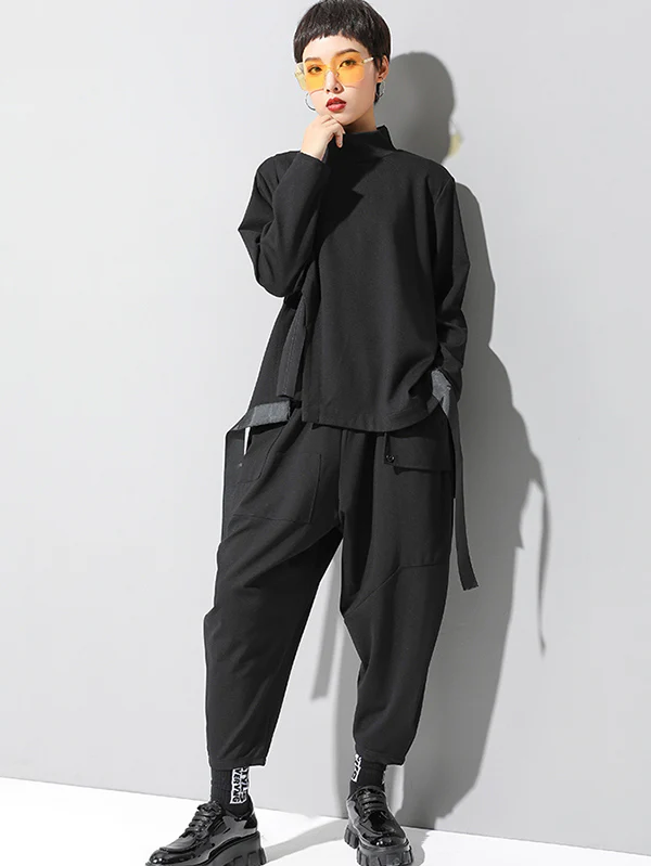 Stylish Black Asymmetric Elasticity Harem Pants - Image 8