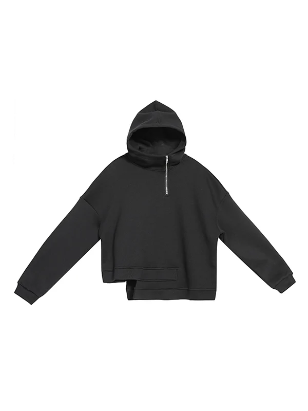 Stylish Black Asymmetric Zipper Hoodies - Image 11