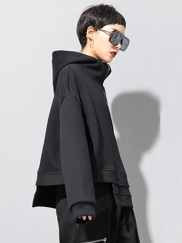 Stylish Black Asymmetric Zipper Hoodies - Image 4