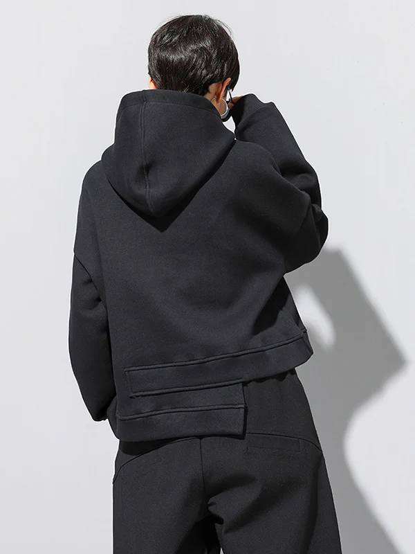 Stylish Black Asymmetric Zipper Hoodies - Image 6