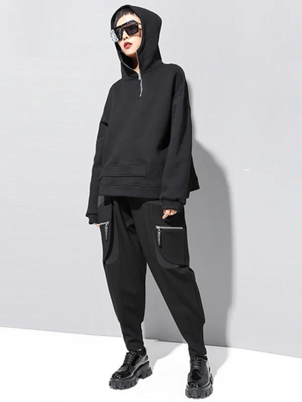 Stylish Black Asymmetric Zipper Hoodies - Image 7