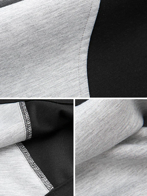 Stylish Black&Gray Asymmetric Contrast Color Long Sleeves Round-Neck T-Shirt - Image 11