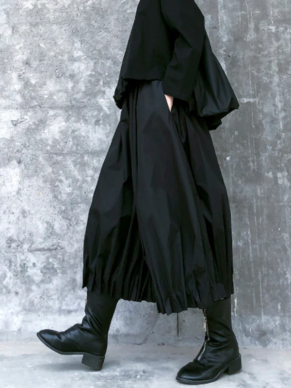 Stylish Black Solid Color High Waisted Wide Leg Pants - Image 2