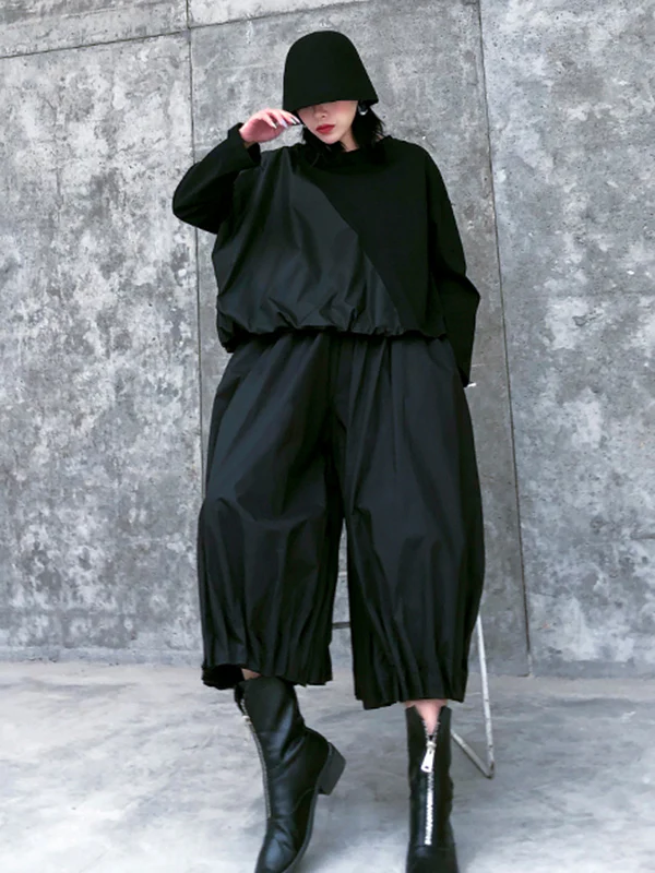 Stylish Black Solid Color High Waisted Wide Leg Pants - Image 7