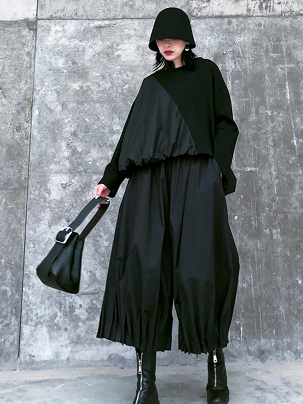 Stylish Black Solid Color High Waisted Wide Leg Pants - Image 8
