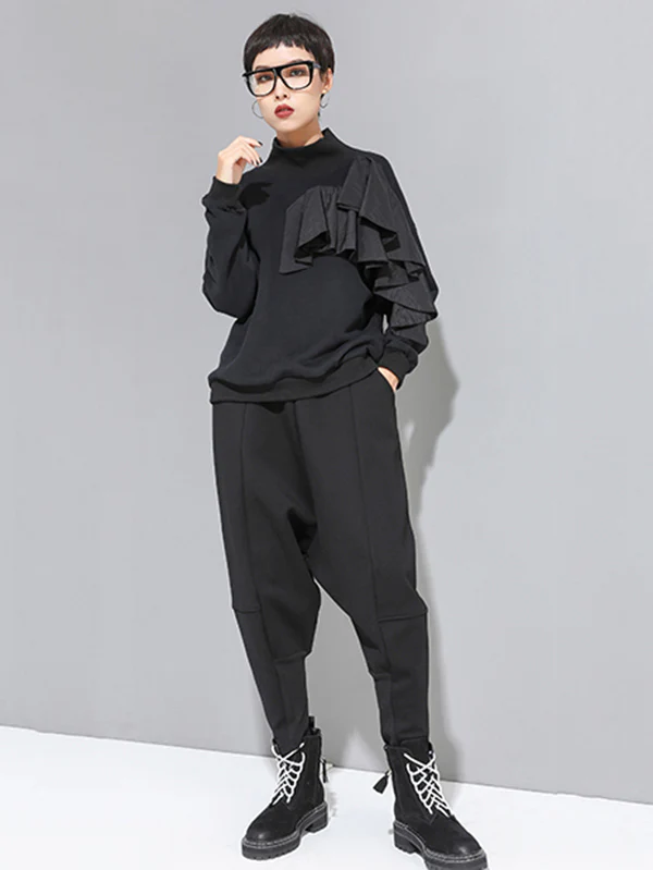 Stylish Black Velvet Split-Joint Harem Pants - Image 10