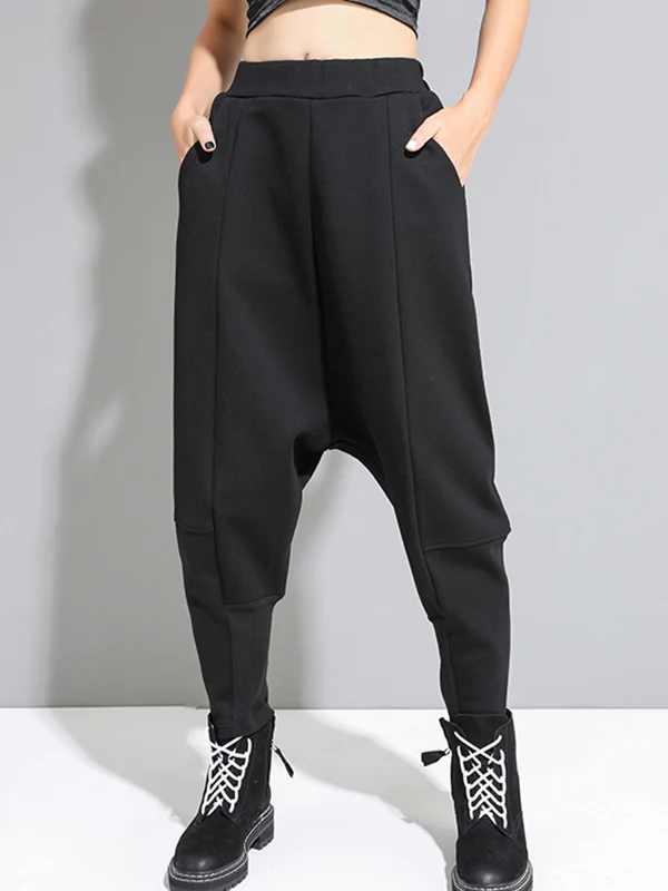 Stylish Black Velvet Split-Joint Harem Pants - Image 2