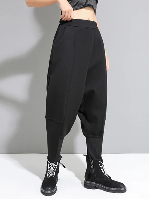 Stylish Black Velvet Split-Joint Harem Pants - Image 3