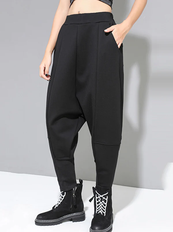 Stylish Black Velvet Split-Joint Harem Pants - Image 4