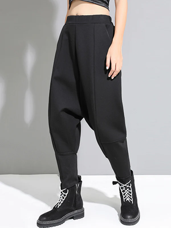 Stylish Black Velvet Split-Joint Harem Pants - Image 5