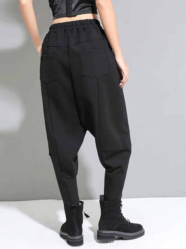 Stylish Black Velvet Split-Joint Harem Pants - Image 6