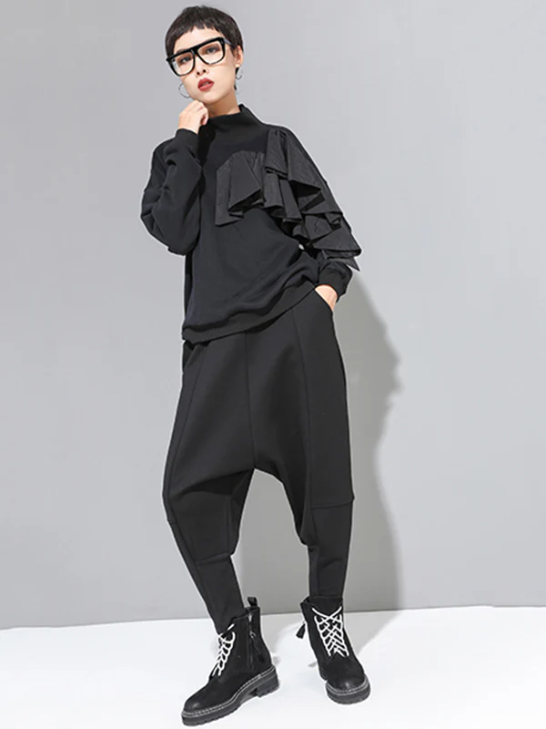 Stylish Black Velvet Split-Joint Harem Pants - Image 7