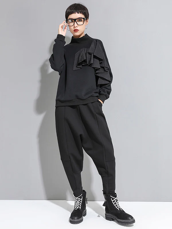 Stylish Black Velvet Split-Joint Harem Pants - Image 8