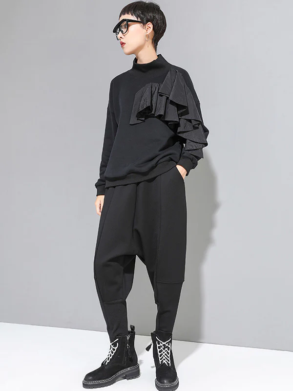 Stylish Black Velvet Split-Joint Harem Pants - Image 9